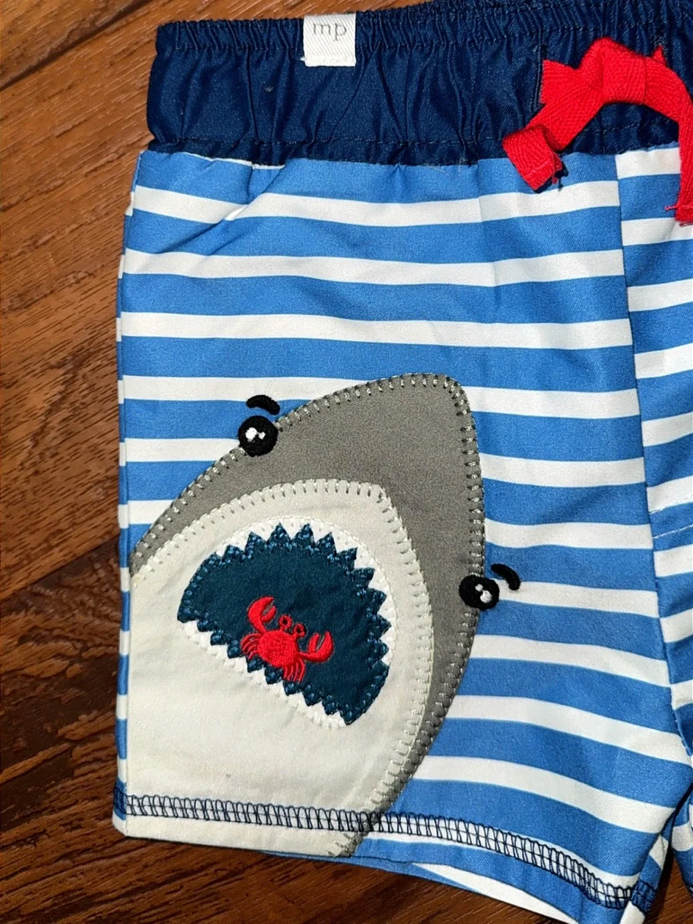 NWOT Mudpie Boys' Shark Applique Swim Trunks Size: 6-9 months X-small